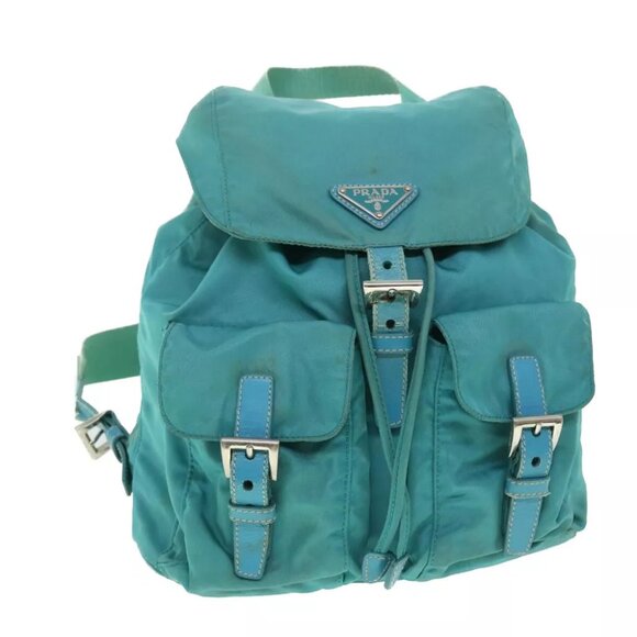 PRADA Backpack Nylon Turquoise Blue Auth 52244 - Picture 1 of 16